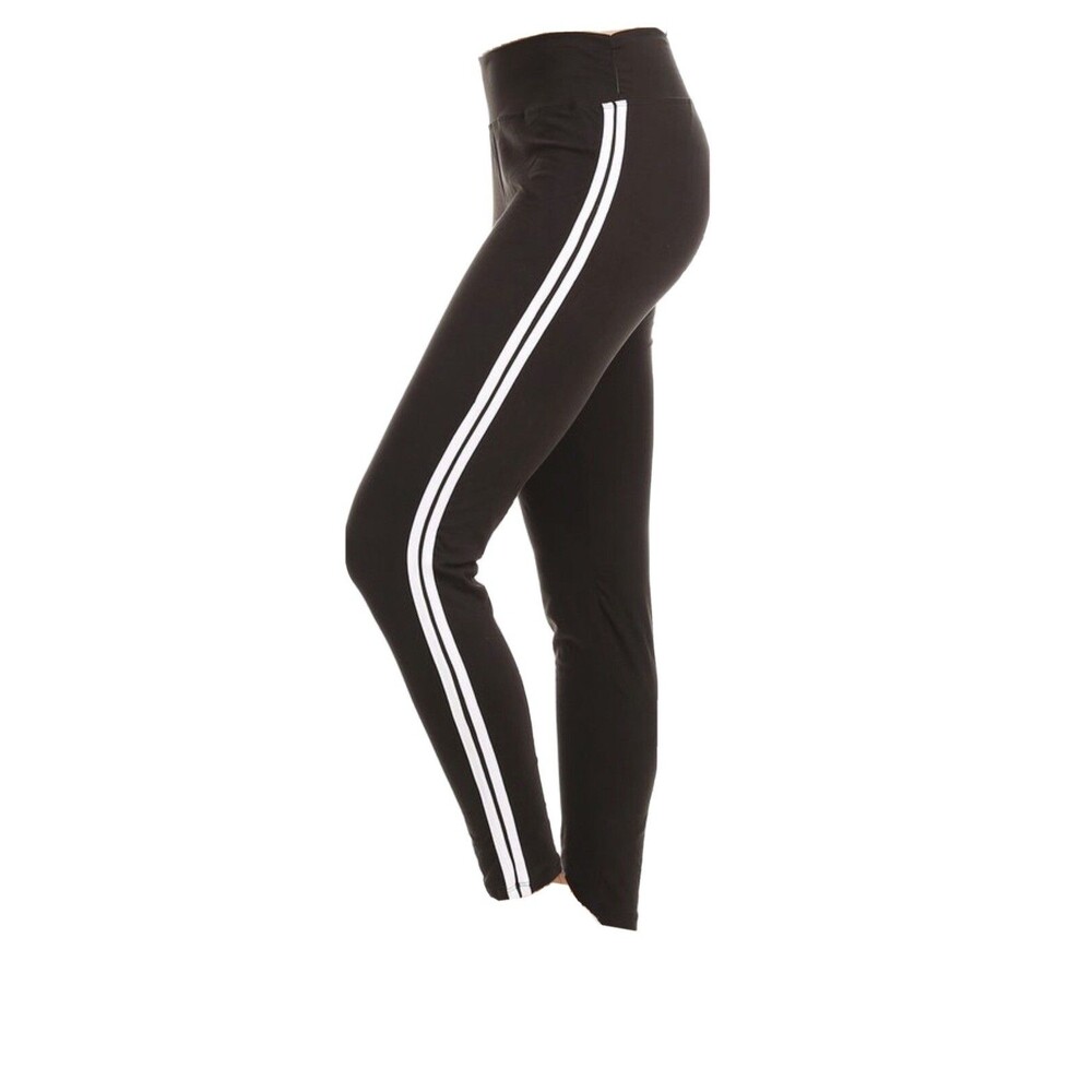 Yoga Stripes Black On White. Gym/workout Buttery Soft Leggings - One Size 2-12